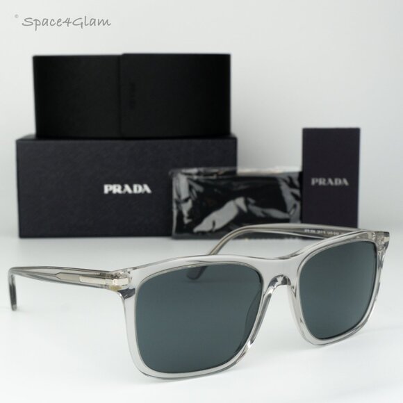 BRAND NEW Prada Women Sunglasses Grey Crystal Blue Rectangle PR18WS U430A9 - Picture 1 of 11